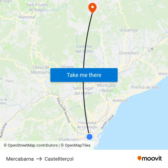 Mercabarna to Castellterçol map