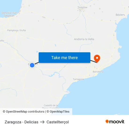 Zaragoza - Delicias to Castellterçol map