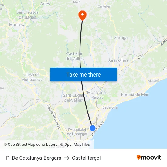 Pl De Catalunya-Bergara to Castellterçol map