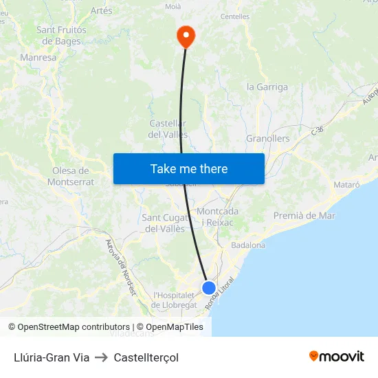 Llúria-Gran Via to Castellterçol map