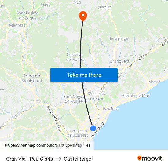 Gran Via - Pau Claris to Castellterçol map