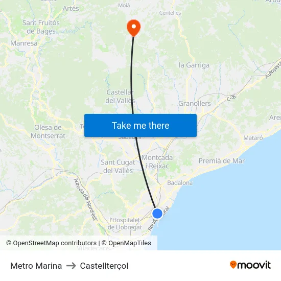 Metro Marina to Castellterçol map