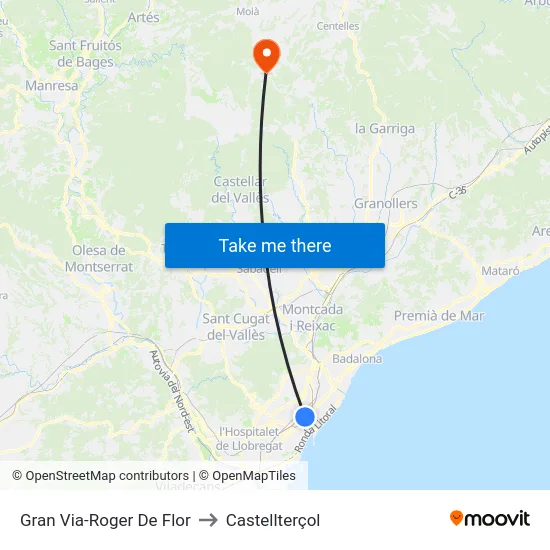 Gran Via-Roger De Flor to Castellterçol map