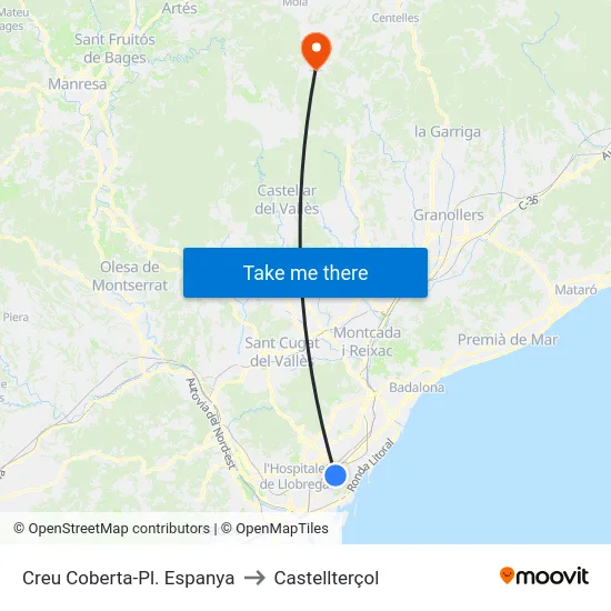 Creu Coberta-Pl. Espanya to Castellterçol map