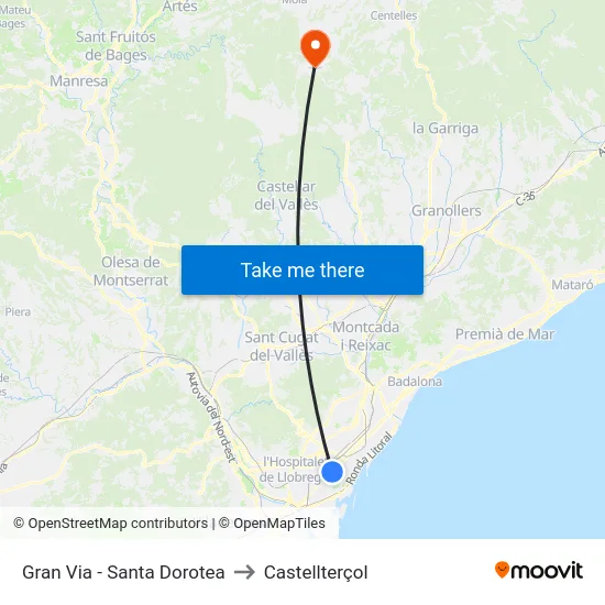 Gran Via - Santa Dorotea to Castellterçol map