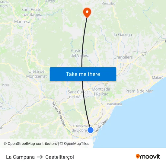 La Campana to Castellterçol map
