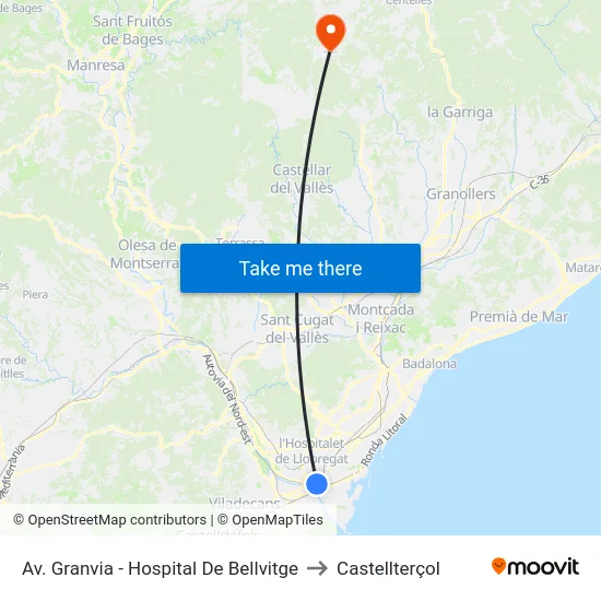 Av. Granvia - Hospital De Bellvitge to Castellterçol map