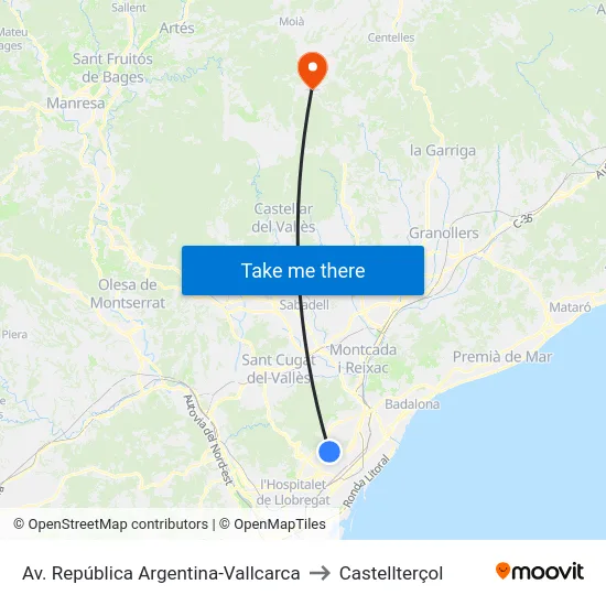 Av. República Argentina-Vallcarca to Castellterçol map