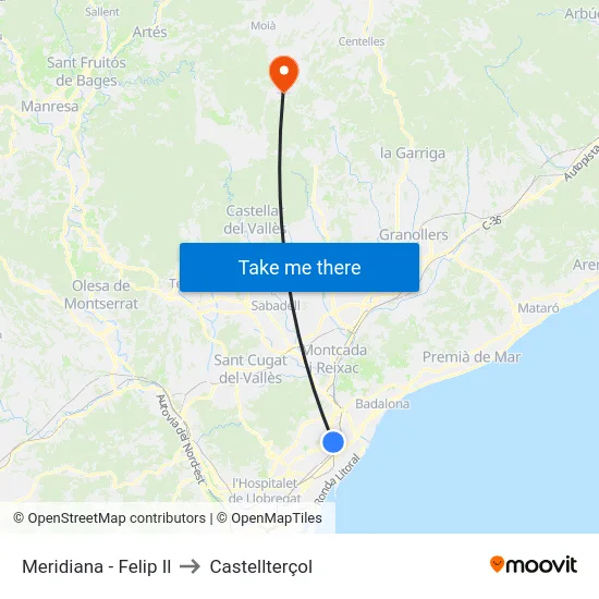 Meridiana - Felip Il to Castellterçol map