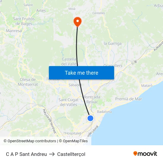 C A P Sant Andreu to Castellterçol map
