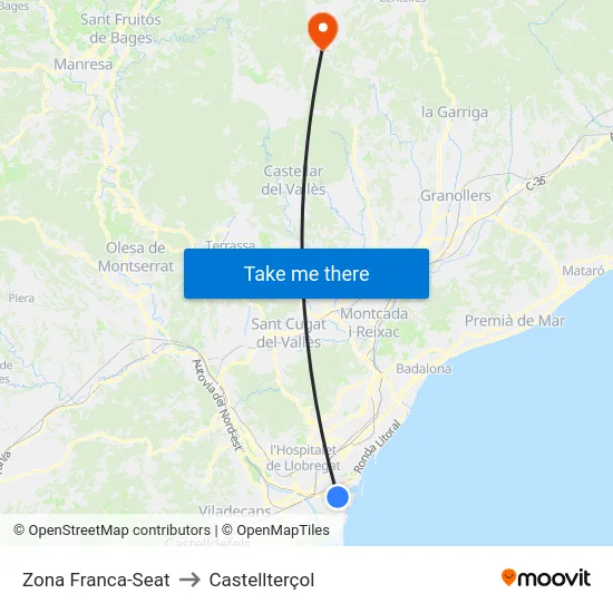 Zona Franca-Seat to Castellterçol map
