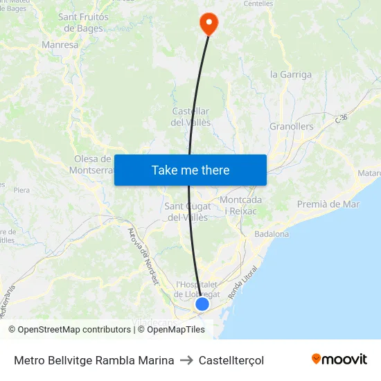 Metro Bellvitge Rambla Marina to Castellterçol map