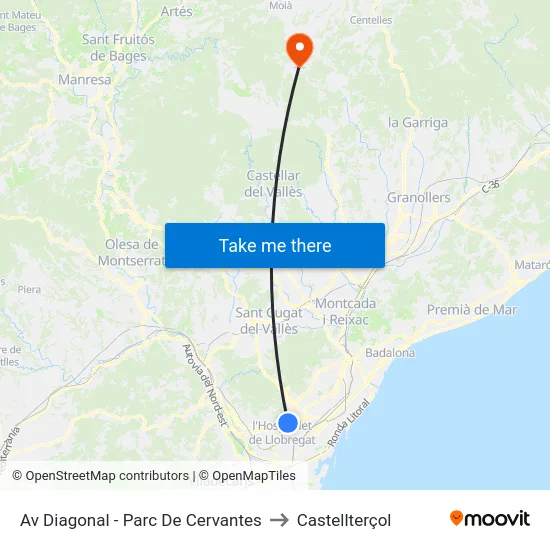 Av Diagonal - Parc De Cervantes to Castellterçol map