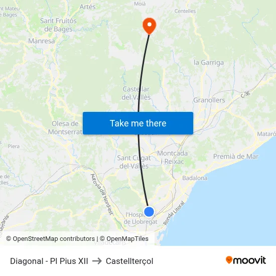 Diagonal - Pl Pius XII to Castellterçol map