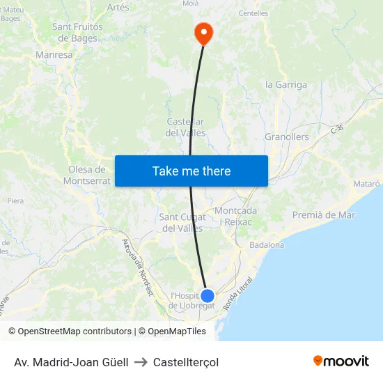 Av. Madrid-Joan Güell to Castellterçol map