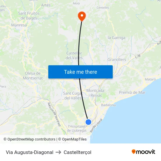 Via Augusta-Diagonal to Castellterçol map