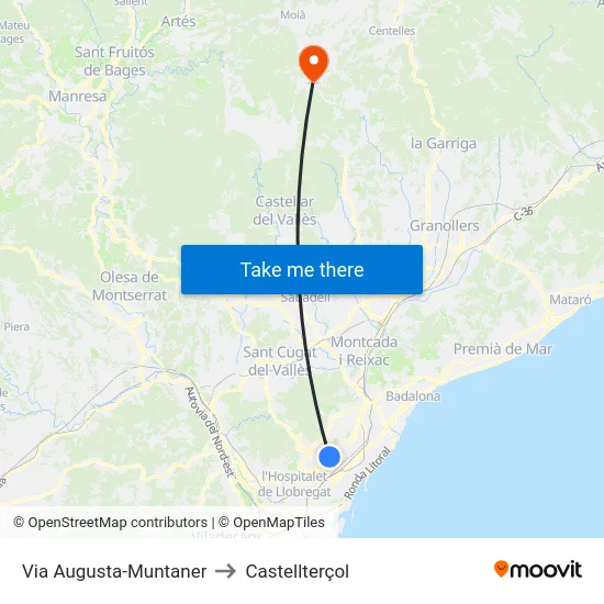 Via Augusta-Muntaner to Castellterçol map