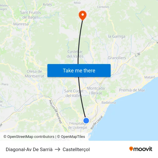 Diagonal-Av De Sarrià to Castellterçol map