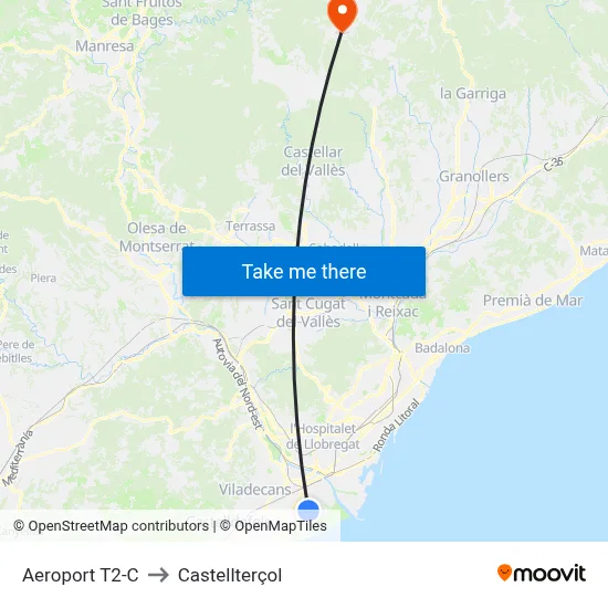 Aeroport T2-C to Castellterçol map