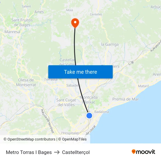 Metro Torras I Bages to Castellterçol map