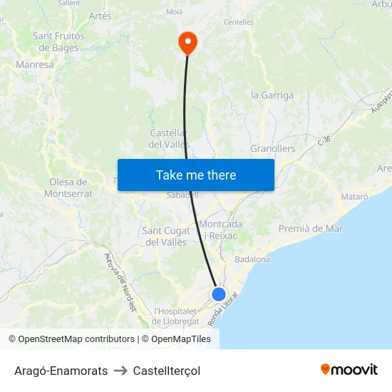 Aragó-Enamorats to Castellterçol map