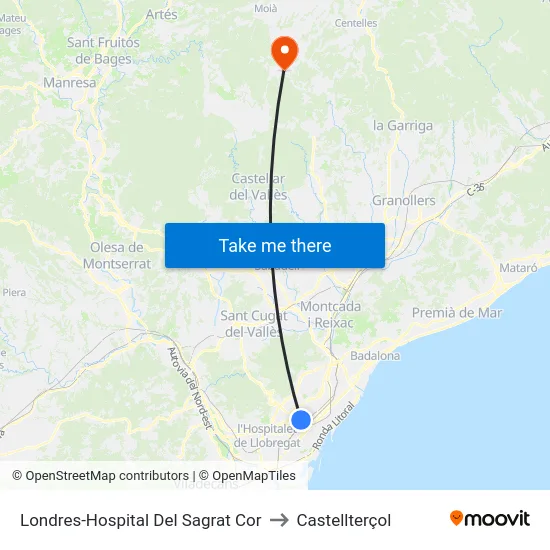 Londres-Hospital Del Sagrat Cor to Castellterçol map