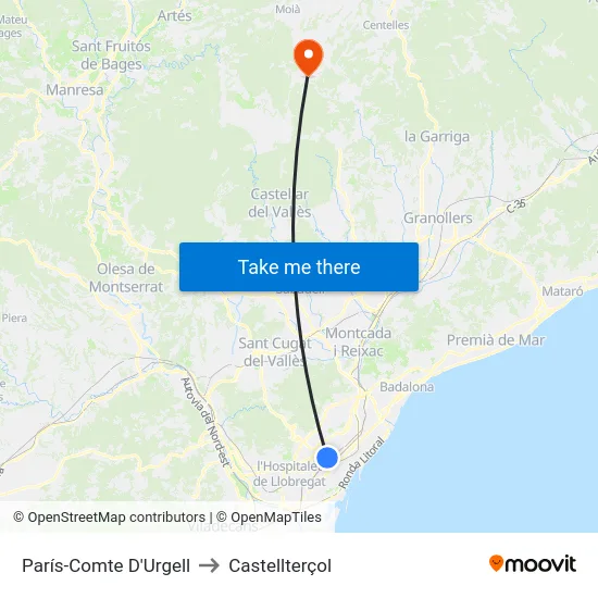 París-Comte D'Urgell to Castellterçol map