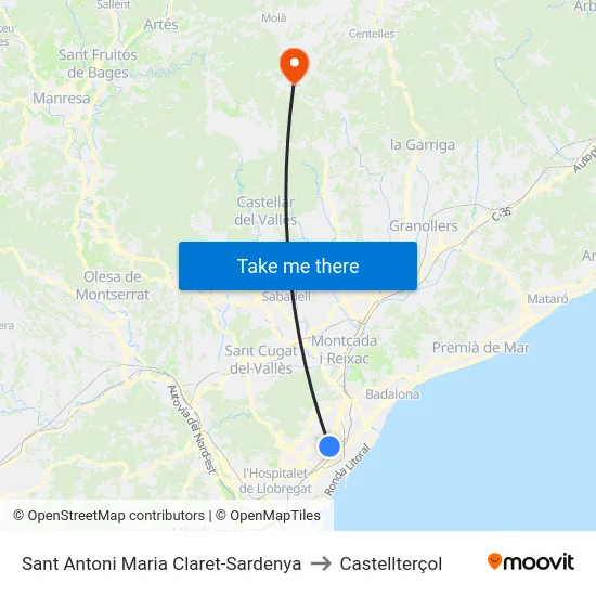 Sant Antoni Maria Claret-Sardenya to Castellterçol map