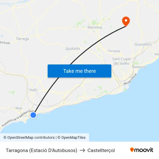 Tarragona (Estació D'Autobusos) to Castellterçol map