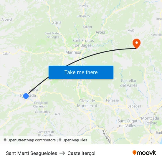 Sant Martí Sesgueioles to Castellterçol map