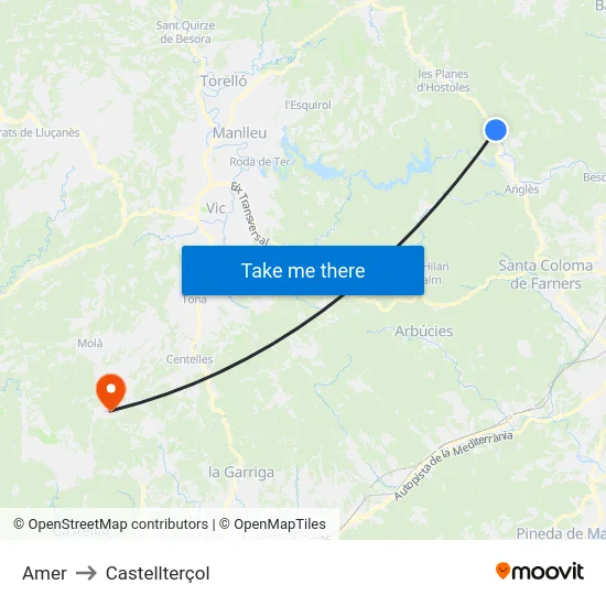 Amer to Castellterçol map
