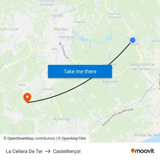 La Cellera De Ter to Castellterçol map