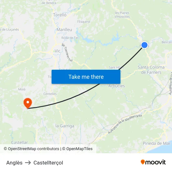 Anglès to Castellterçol map