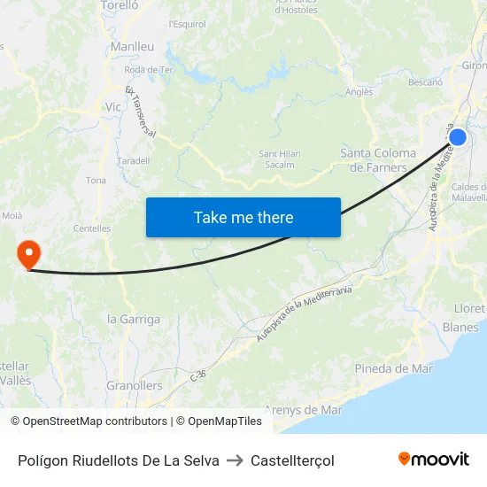 Polígon Riudellots De La Selva to Castellterçol map
