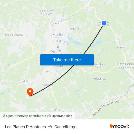 Les Planes D'Hostoles to Castellterçol map