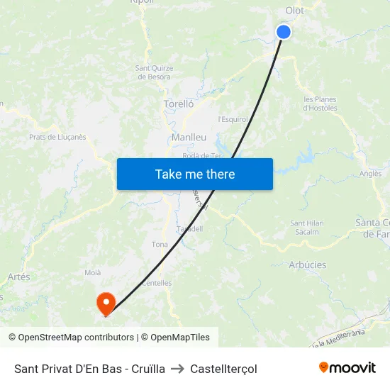 Sant Privat D'En Bas - Cruïlla to Castellterçol map