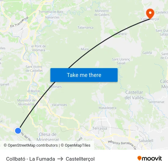 Collbató - La Fumada to Castellterçol map