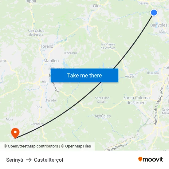 Serinyà to Castellterçol map