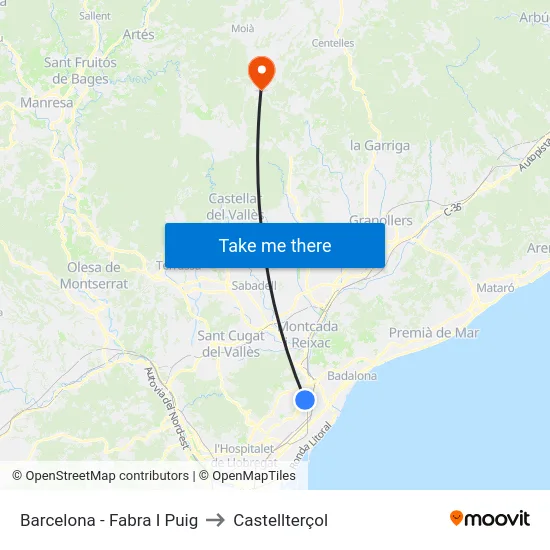 Barcelona - Fabra I Puig to Castellterçol map