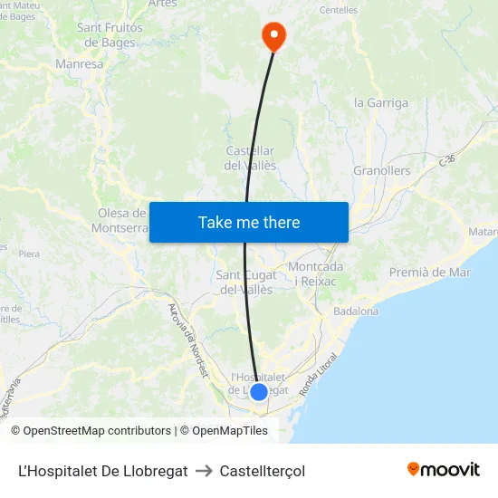L’Hospitalet De Llobregat to Castellterçol map