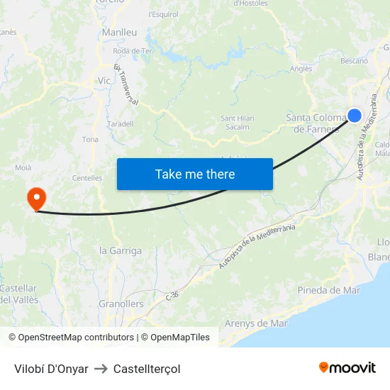 Vilobí D'Onyar to Castellterçol map