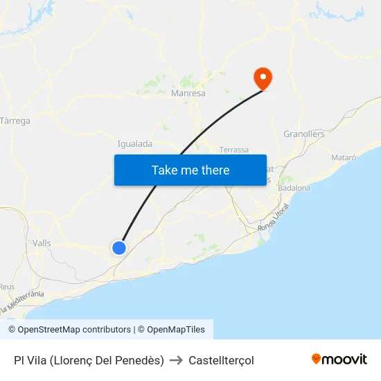 Pl Vila (Llorenç Del Penedès) to Castellterçol map
