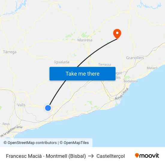 Francesc Macià - Montmell (Bisbal) to Castellterçol map