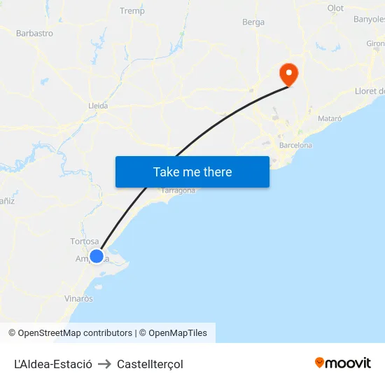L'Aldea-Estació to Castellterçol map