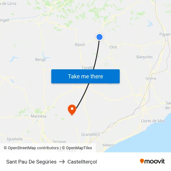 Sant Pau De Segúries to Castellterçol map