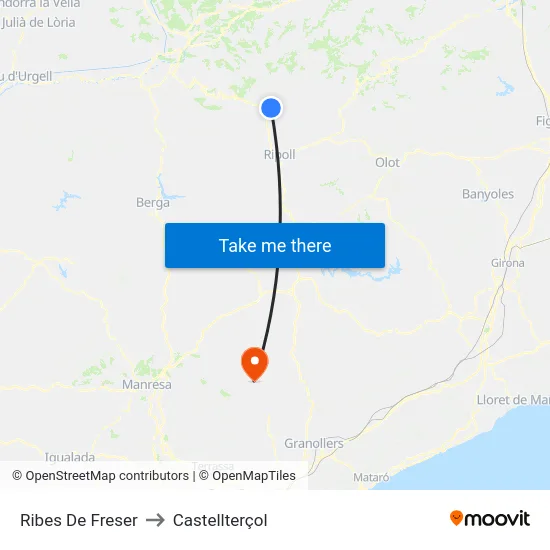 Ribes De Freser to Castellterçol map