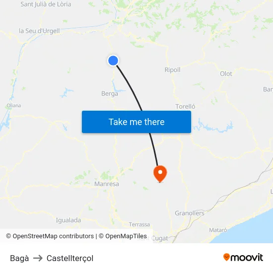 Bagà to Castellterçol map