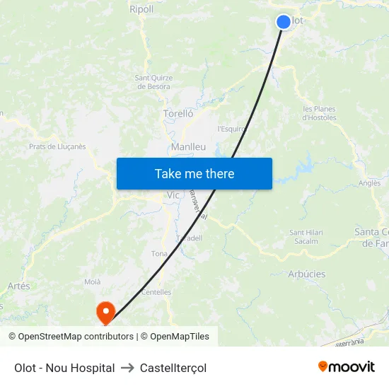 Olot - Nou Hospital to Castellterçol map