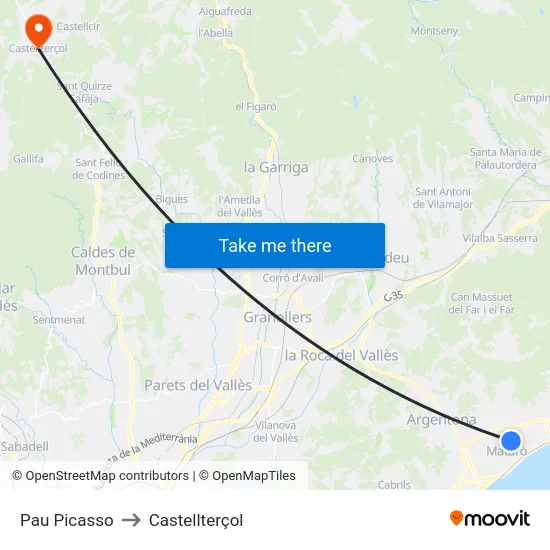Pau Picasso to Castellterçol map