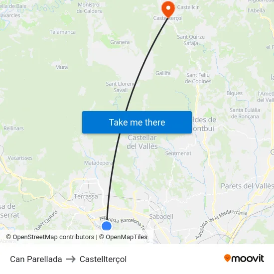 Can Parellada to Castellterçol map